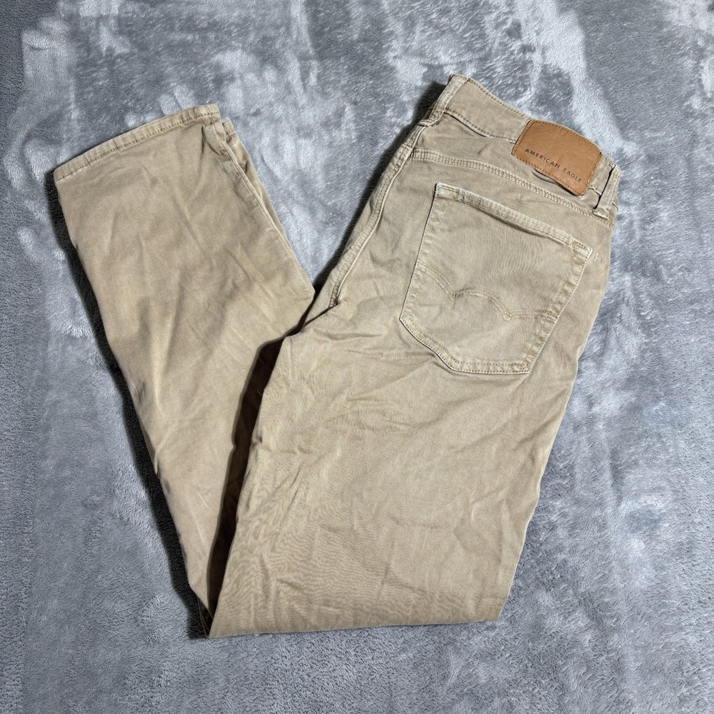 American Eagle Mens Slim Straight Khaki Tan Jeans Size 30x30 100% Cotton Classic